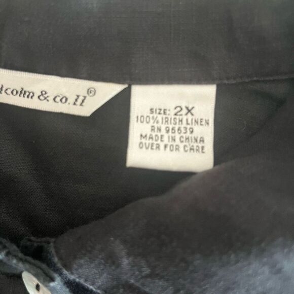 Women’s Blouse Top 100% linen 2X 3/4 sleeves Extra Large black button down - Picture 8 of 11